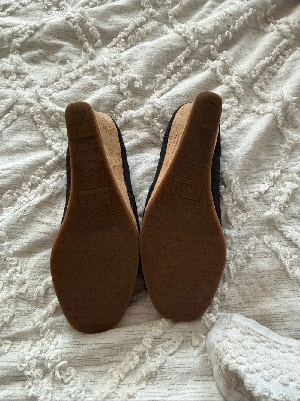 TOMS size 6 Black Suede Peep-Toe Wedge Heels